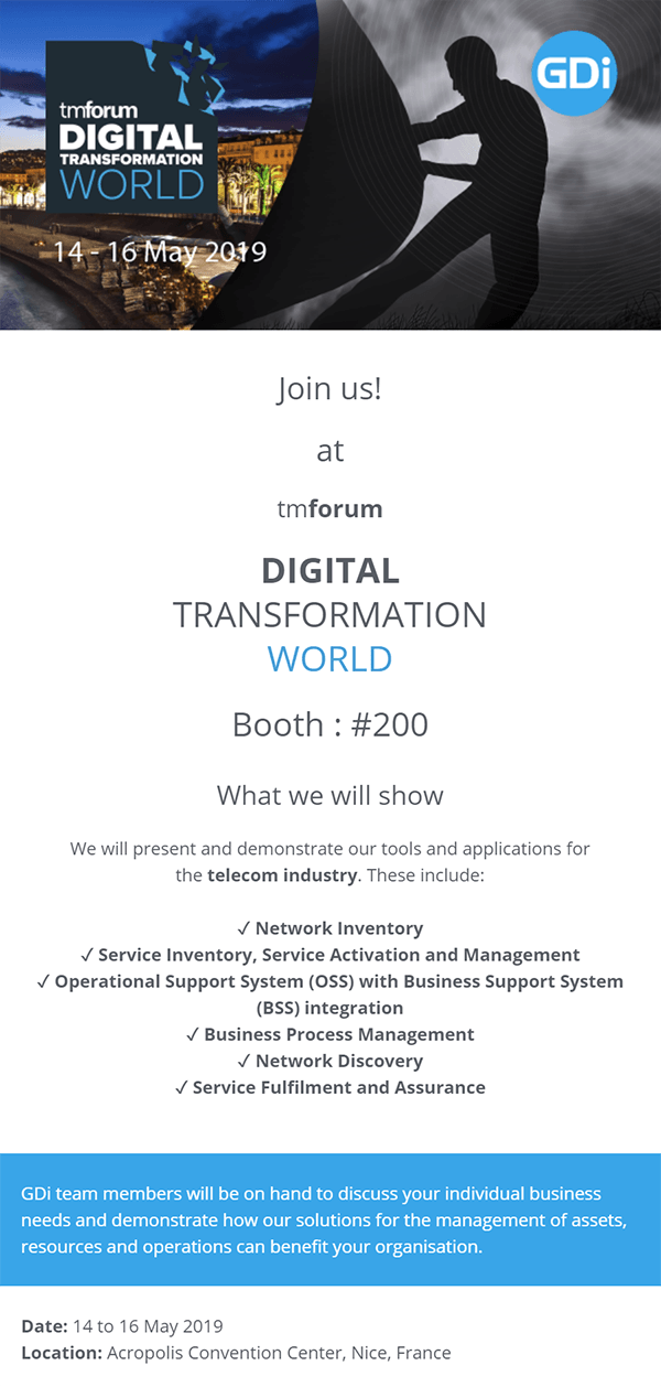 invitation to tmforum Digital Transformation World 2019
