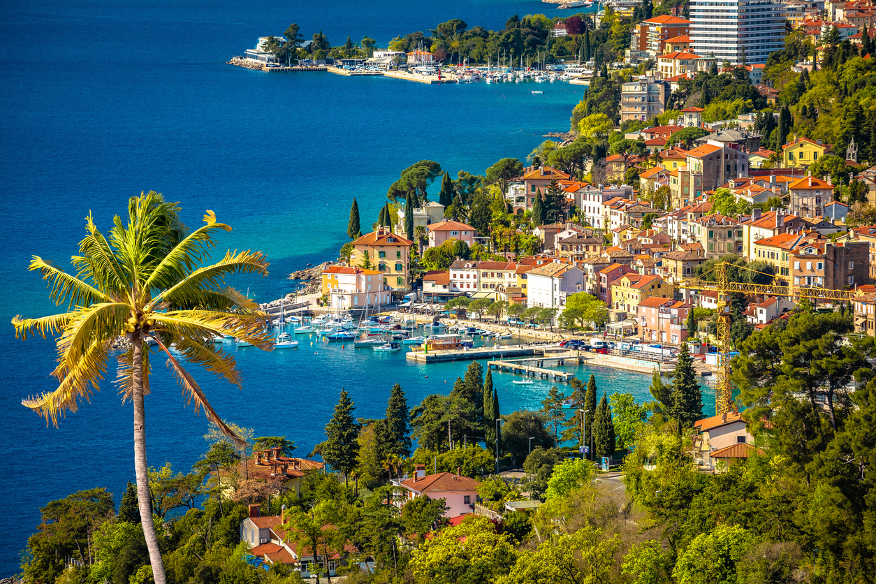 Town of Volosko on Opatija Riviera colofrul view